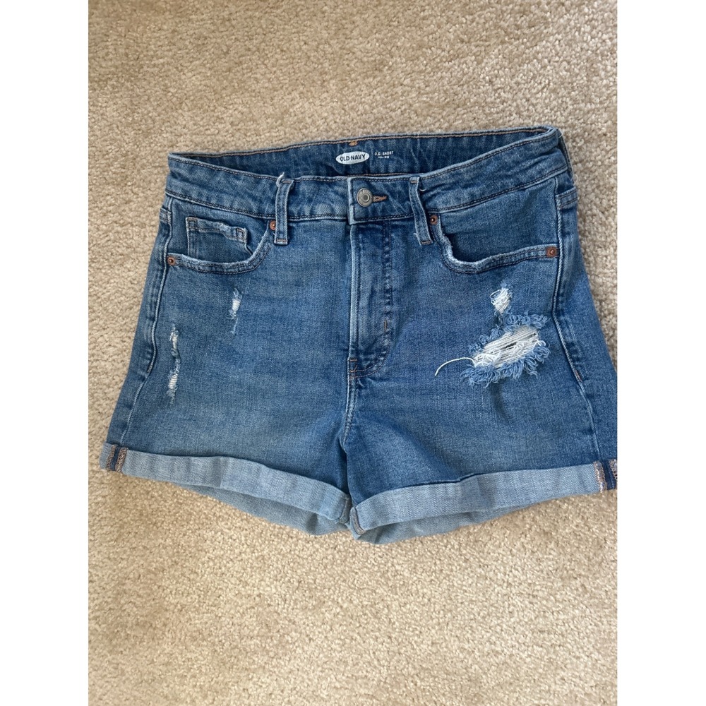 Old Navy OG Short Womens 10 Blue Denim High Rise Distressed Cuffed Jean Shorts